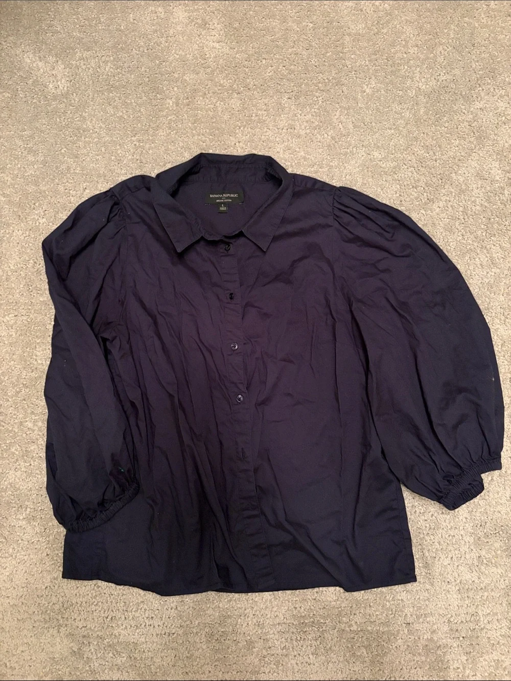 Banana Republic Dark Navy Puff Sleeve Button-Down Blouse